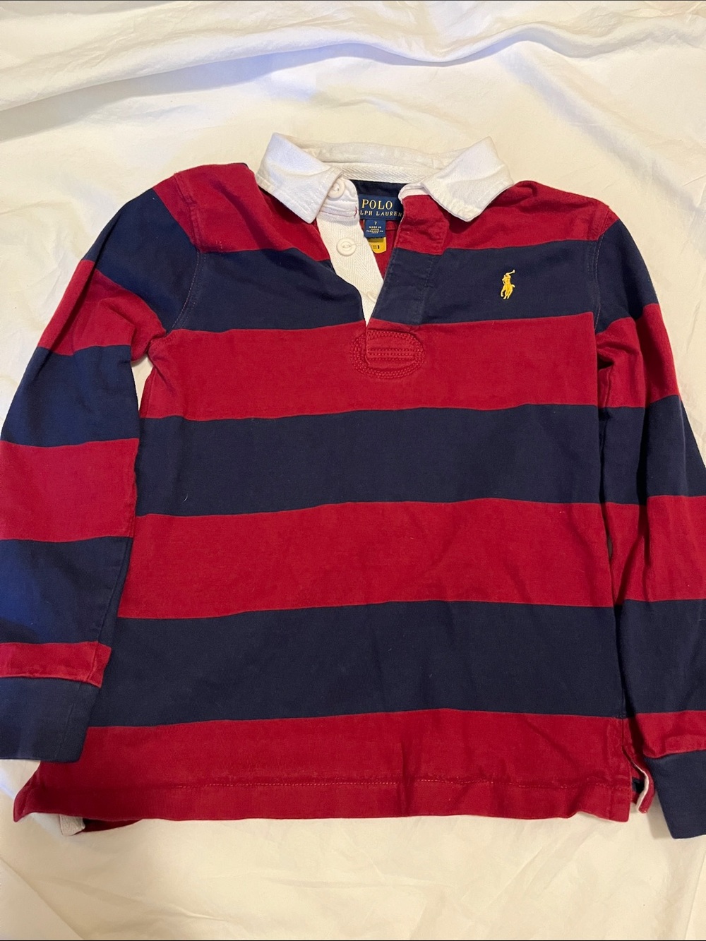 Polo Ralph Lauren Boy’s Red, Navy & White Striped Rugby Polo